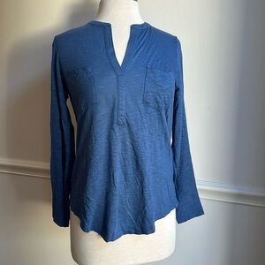 Lilla P Split Neck Long Sleeve Cotton modal Tee Shirt Blue XS EUC
